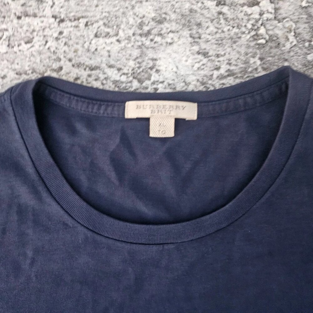 Burberry Men Tee Blue Cotton Crew Neck Short Sleeve T Shirt Size XL Authentic - Picture 7 of 12